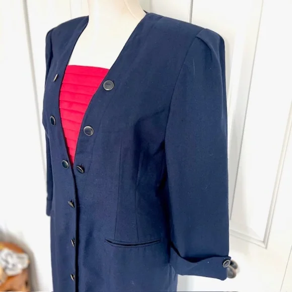 KASPER for ASL Vintage Navy & Red Dress Size 10 - Picture 7 of 8